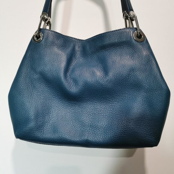 Teal/Silver Pebbled Leather Shoulder Bag #259 - Picture 3 of 15